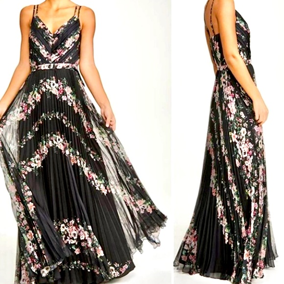 Marchesa Notte Dresses & Skirts - MARCHESA NOTTE Pleated Chiffon Floral Gown Maxi Dress Size 2 NWT Retail $795